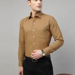 Hancock Mustard Slim Fit Solid Shirt-image-54