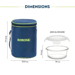 Borosil Klip n Store Lunchbox with Bag & Leak Proof Set of 3 ( Blue , 400 ml Each) image 2