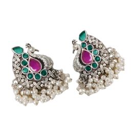 Teejh Ethnic Nirali Multicolored Silver Oxidized Stud Earrings image 4