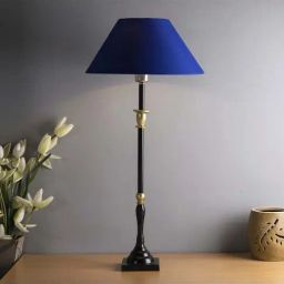 Homesake Classic Imperial Black Metal Candlestick Table Lamp with Blue Shade - Set of 1-picture-5