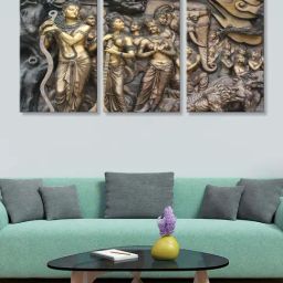 999Store Brown & Gold Men's and Women's Mural Art 3 Frame Canvas Paintings-19