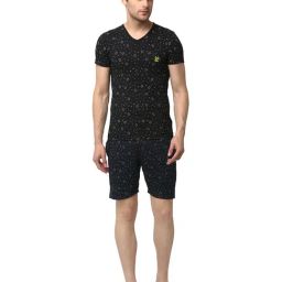 Vimal Jonney Navy & Black Printed T-Shirt & Shorts-image-63
