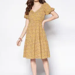 Sera Yellow Cotton Printed A-Line Dress-image-55