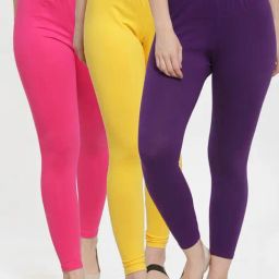 Gracit Yellow & Purple Mid Rise Leggings - Pack Of 3-image-37