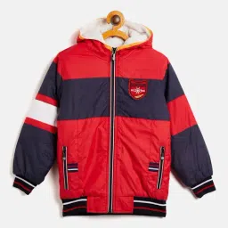 Duke Kids Red & Navy Color Block Full Sleeves Jacket-picture-19