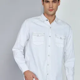 Kuons Avenue White Slim Fit Solid Casual Denim Shirt-image-60