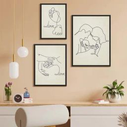 999Store Cream Canvas Mom Dad With Newborn Baby Wall Painting - Set of 3-17