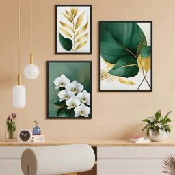 999Store Green & Golden Canvas Luxury Botanical Wall Art - Set of 3-picture-30