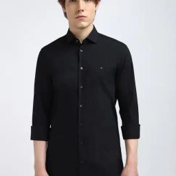 Tommy Hilfiger Black Cotton Slim Fit Shirt-image-82