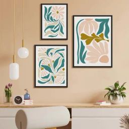 999Store Multicolor Canvas Flower Abstract Modern Wall Painting - Set of 3-14