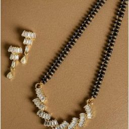 Panash Gold Plated & White CZ Stone Studded Mangalsutra & Earrings Set-image-63