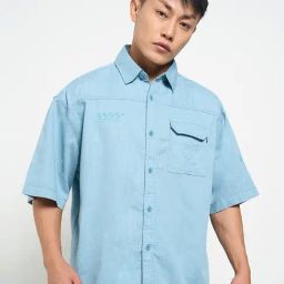 Sf Jeans By Pantaloons Stone Blue Cotton Boxy Fit Shirt-image-37