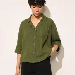 Only Olive Viscose Solid Three-Quarter Sleeves Shirt-image-14
