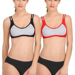 AROUSY Black & Red Cotton Bra Panty Set - Pack Of 2-picture-0