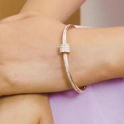 DressBerry Women 2 American Diamond Antique Gold-Plated Bangle-Style Bracelet-image-35