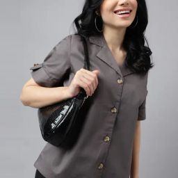 Hancock Dark Grey Solid Pure Cotton Regular Fit Formal Shirt-image-1