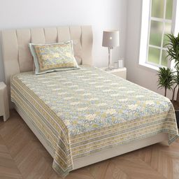 Texstylers Grey Floral Printed 210 TC Pure Cotton Single Bedsheet Set- 1.52 m X 2.29 m-picture-43