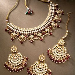Peora Gold-Plated Kundan Studded Choker Necklace with Maang Tikka Set-14