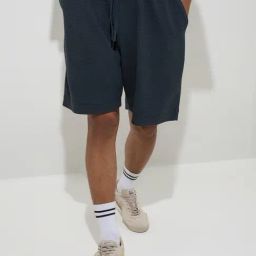 studiofit men Studiofit by Westside Dark Teal Crinkle Relaxed-Fit Cotton-Blend Shorts-picture-1