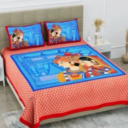 Living Roots Abstract Orange 240 TC Cotton Bedsheet with 2 Pillow Covers-image-87