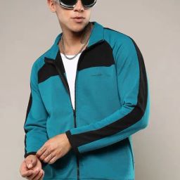 Campus Sutra Blue Cotton Regular Fit Colour Block Jacket-31