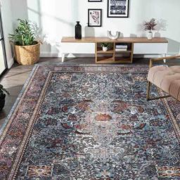 Obsessions Dark Blue Anti-Static Traditional Machine Made Classical Carpet - Large-25
