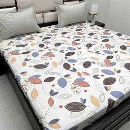 Pure Decor White & Pink Geometric 300 TC King Bedsheet with 2 Pillow Covers-picture-2