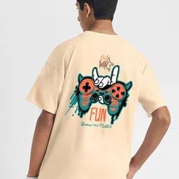 VEIRDO Boys Graphic Printed Drop-Shoulder Sleeves Round Neck Pure Cotton Oversized T-Shirt-image-92
