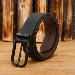 Louis Stitch Black Textured Leather Reversible Belt for Men-image-86