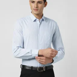 Peter England Blue Cotton Slim Fit Striped Shirt-picture-11