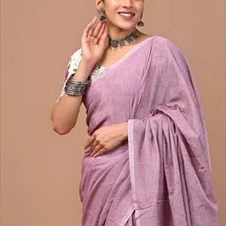 Crafts Moda Lavender Pure Cotton Solid Sarees-picture-40