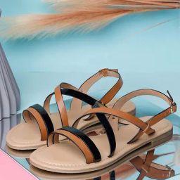 Louis Stitch Women's Black & Tan Back Strap Sandals-image-1