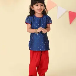 Fabindia Girls Navy Printed Kurta Set-picture-38