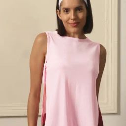 Soie Pink Polyester Solid Sleeveless Sports T-Shirt-image-89