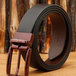 Louis Stitch Black Textured Leather Reversible Belt for Men-image-82