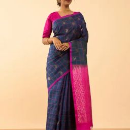 Taneira Dark Blue Silk Woven Saree With Blouse-picture-33