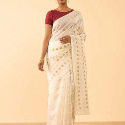 Taneira Off White Cotton Silk Embroidered Saree With Blouse-image-29
