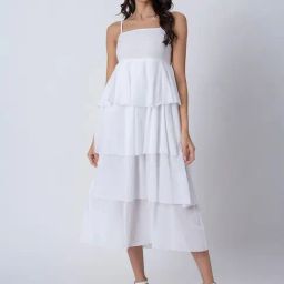 Moomaya White Cotton Voile Regular Fit Casual Dress-image-78