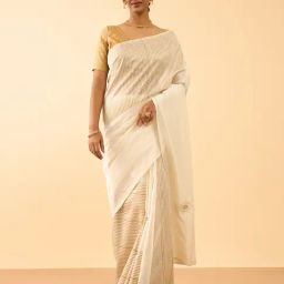 Taneira Off White Cotton Silk Embroidered Saree With Blouse-picture-47