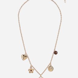 ToniQ Gold-Toned Heart, Floral, Tree Multi-Charms with Brown Bead Drop Choker Necklace image 3