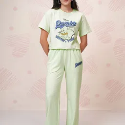 Tokyo Talkies Green Disney Dumbo Printed Round Neck Pure Cotton T-Shirt & Trouser-image-54