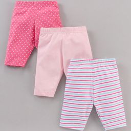 Babyhug Three Fourth Length Lycra Leggings Striped Pack Of 3 - Pink-image-34