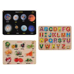MINDMAKER Wooden Puzzle with Knobs Educational and Learning Toy for Kids Vegetable Alphabet & Solar ( Color May Vary)-4