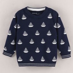 ToffyHouse Full Sleeves Ship Printed Winter Tee - Navy Blue-image-61