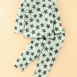 Doreme Single Jersey Full Sleeves Night Suit Stars Print- Blue-picture-3
