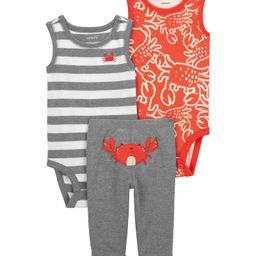 Carter's Cotton Blend Sleeveless Stripes & Crab Printed Onesies with Pajama Set - Grey & Orange-image-34