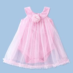 Babyhug Cotton Knit Sleeveless Foil Printed with Bow Detailing Party Wear Frock Style Onesie - Pink-image-73