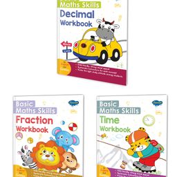 Basic Maths Skills Workbook | Set Of 3 Books | Fraction Decimal Time | Quantitative Quartet: Navigating Fractions Decimals and Time - English-12
