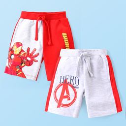 Babyhug Marvel Cotton Knit Shorts With Avengers Graphics Pack Of 2 - Red & White-picture-25