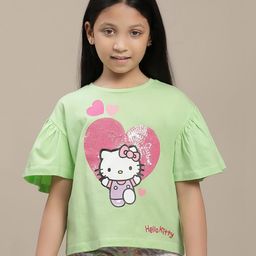 Kidsville Hello Kitty Featuring Half Sleeves Character Printed Tee - Green-image-12